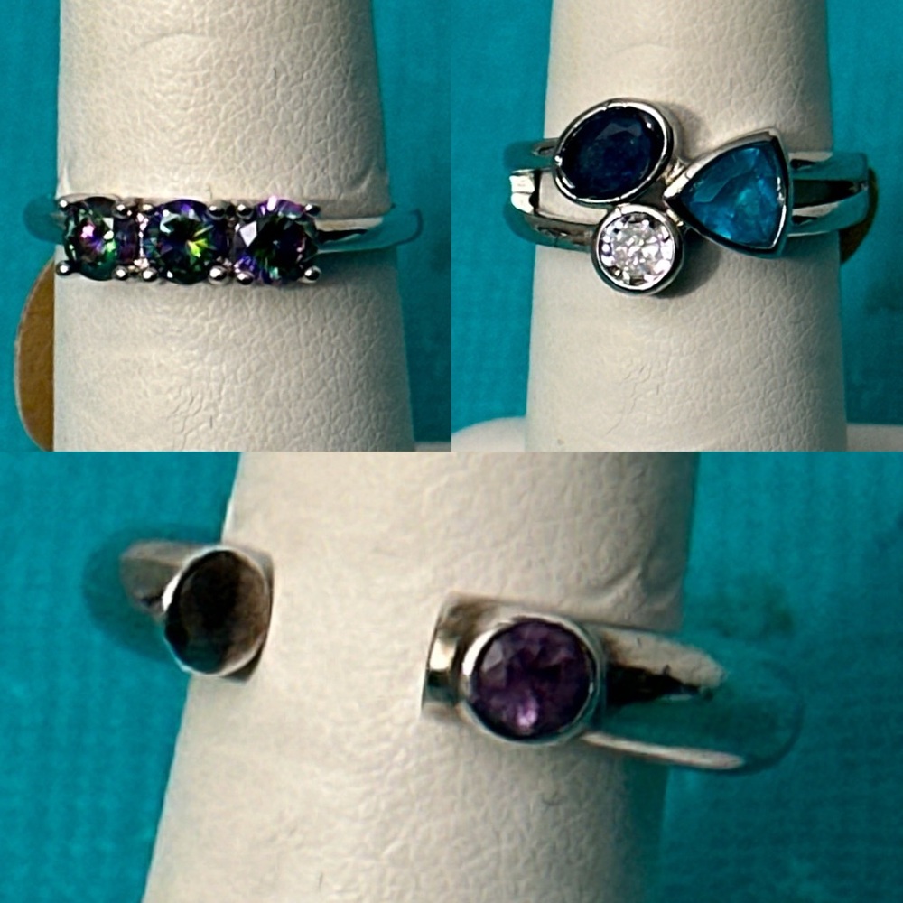Elegant Silver and Purple Gemstone Ring Set